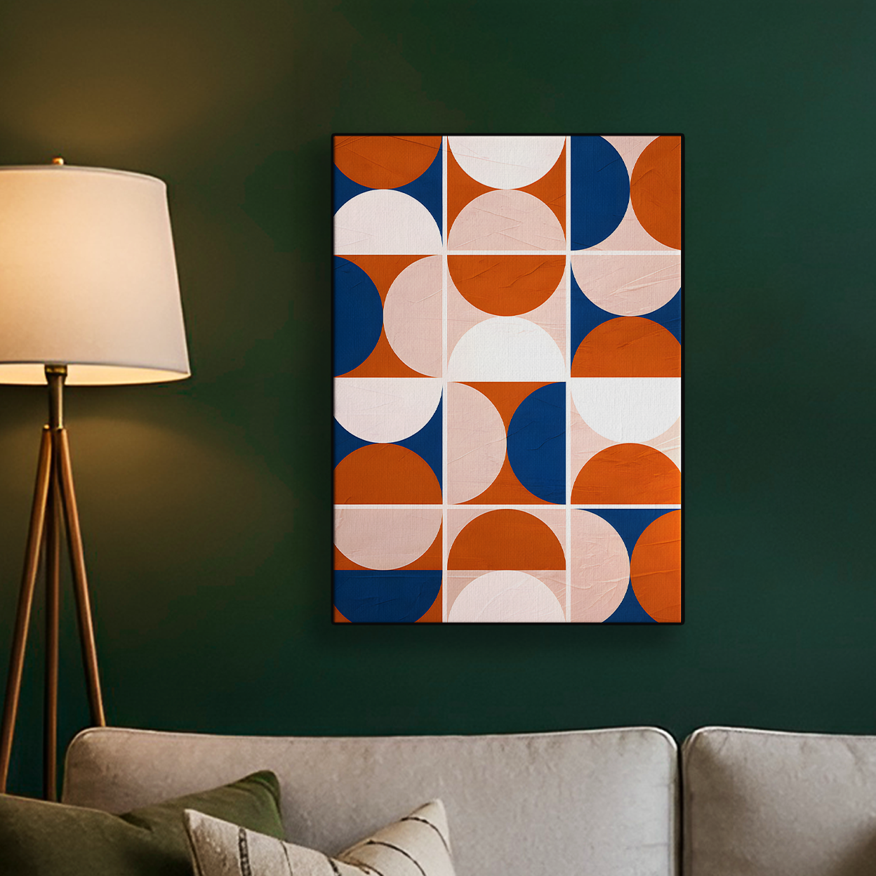 Geometric Abstract Shapes Orange Navy Poster