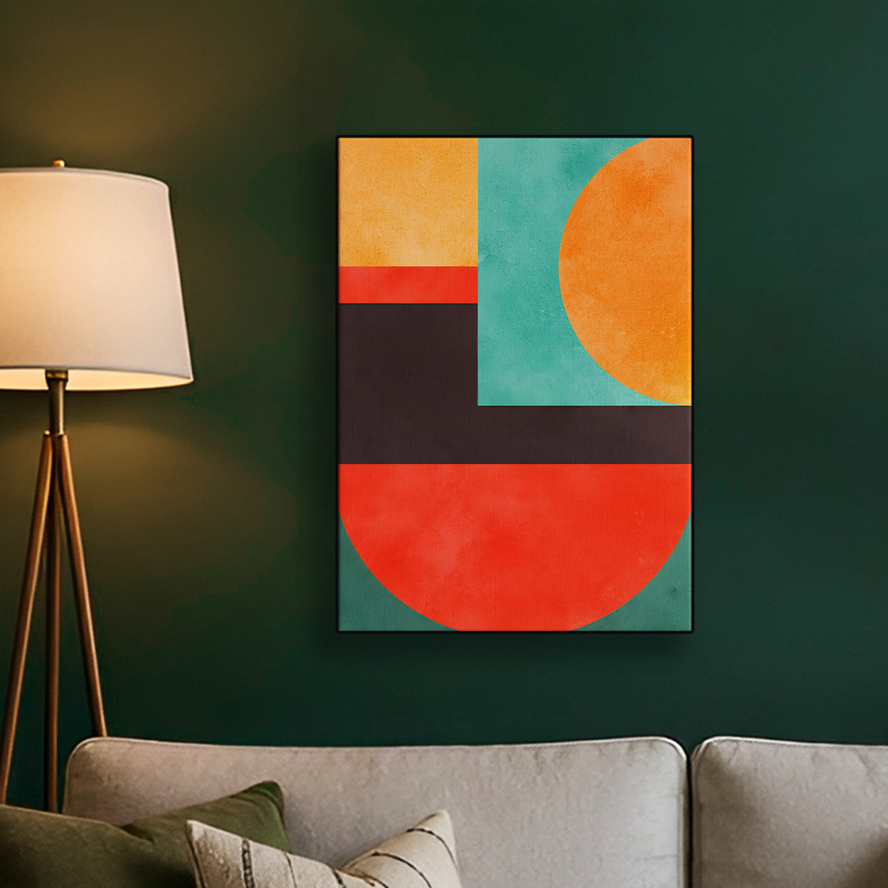 Geometric Abstract Shapes Orange Black Poster