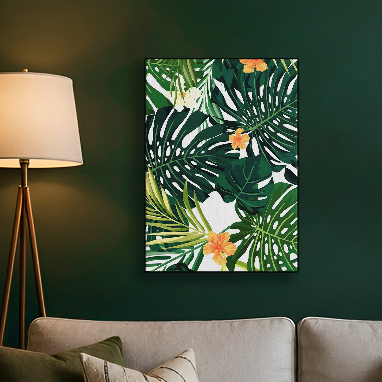 Tropical Leaves Pattern Green White Poster