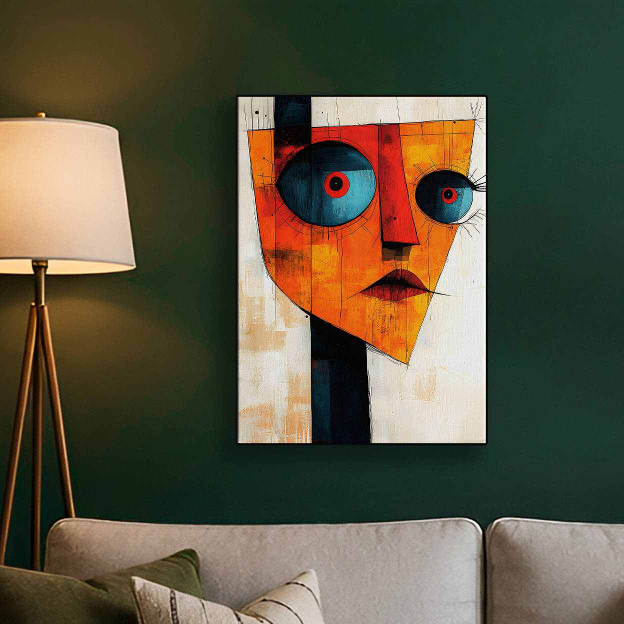 Cubist Face Orange Blue Poster