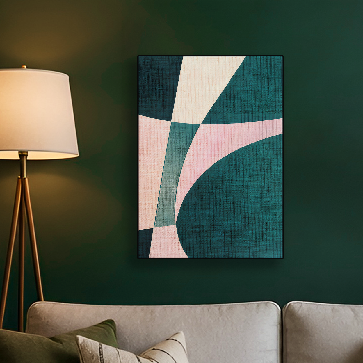 Geometric Color Block Teal Pink Patchwork Poster