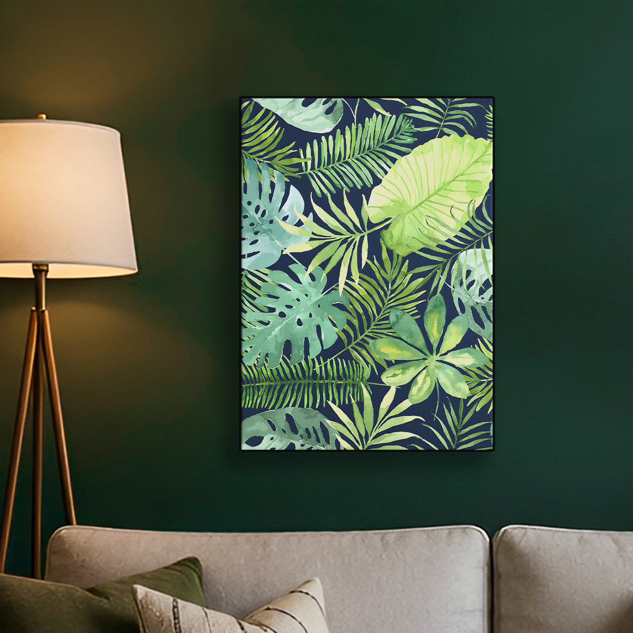 Tropical Leaves Pattern Green Blue Poster