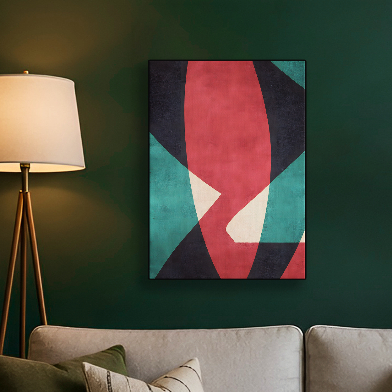 Geometric Abstract Shapes Dark Red Teal Poster