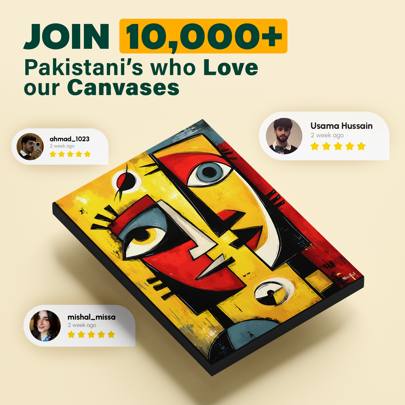 Cubist Face Yellow Orange Poster