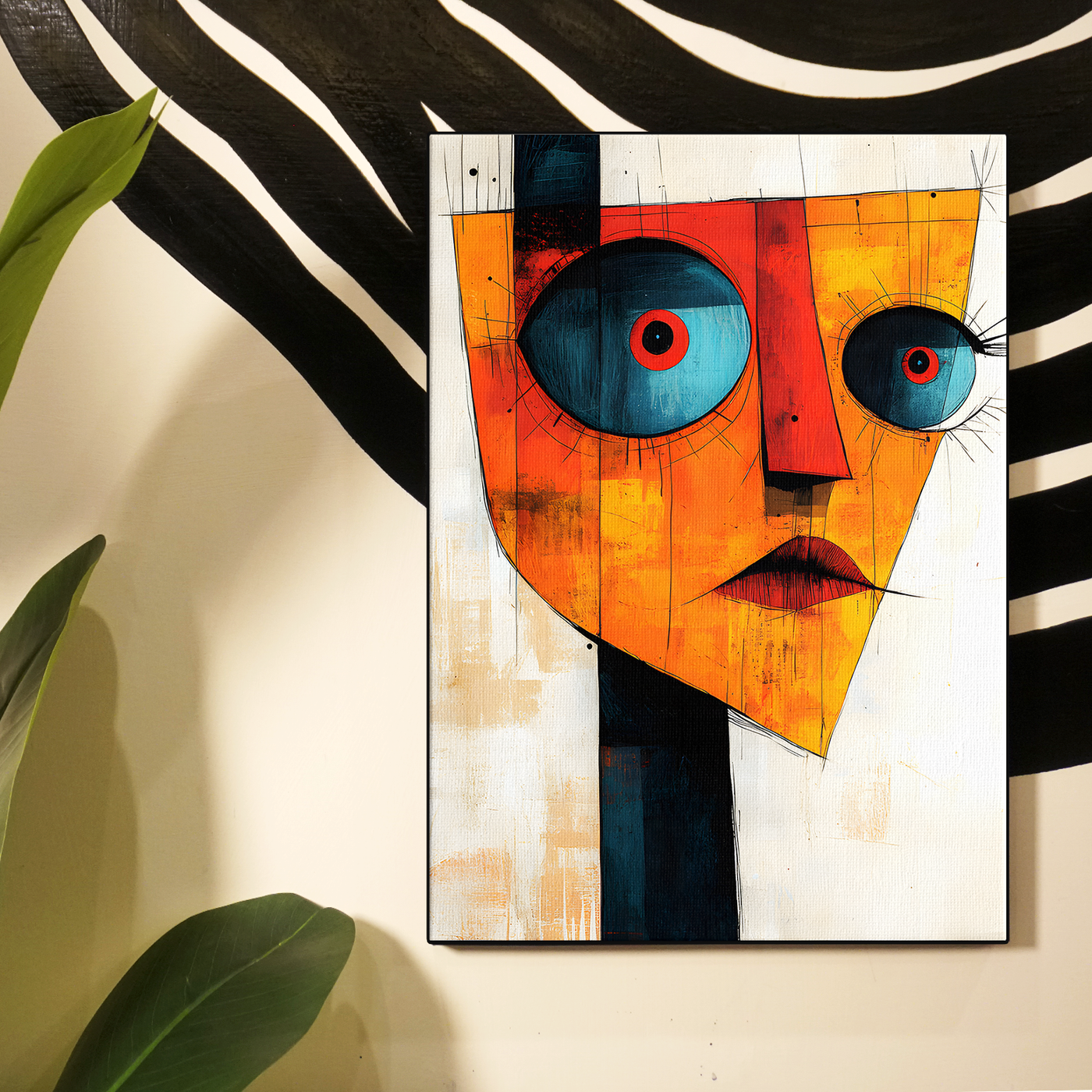 Cubist Face Orange Blue Poster