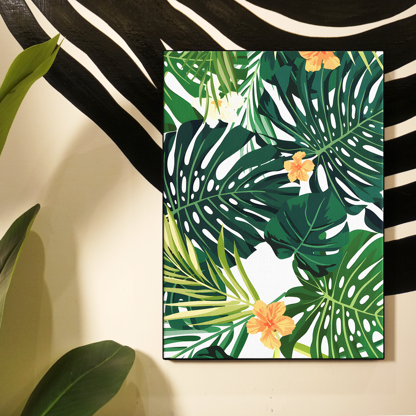 Tropical Leaves Pattern Green White Poster
