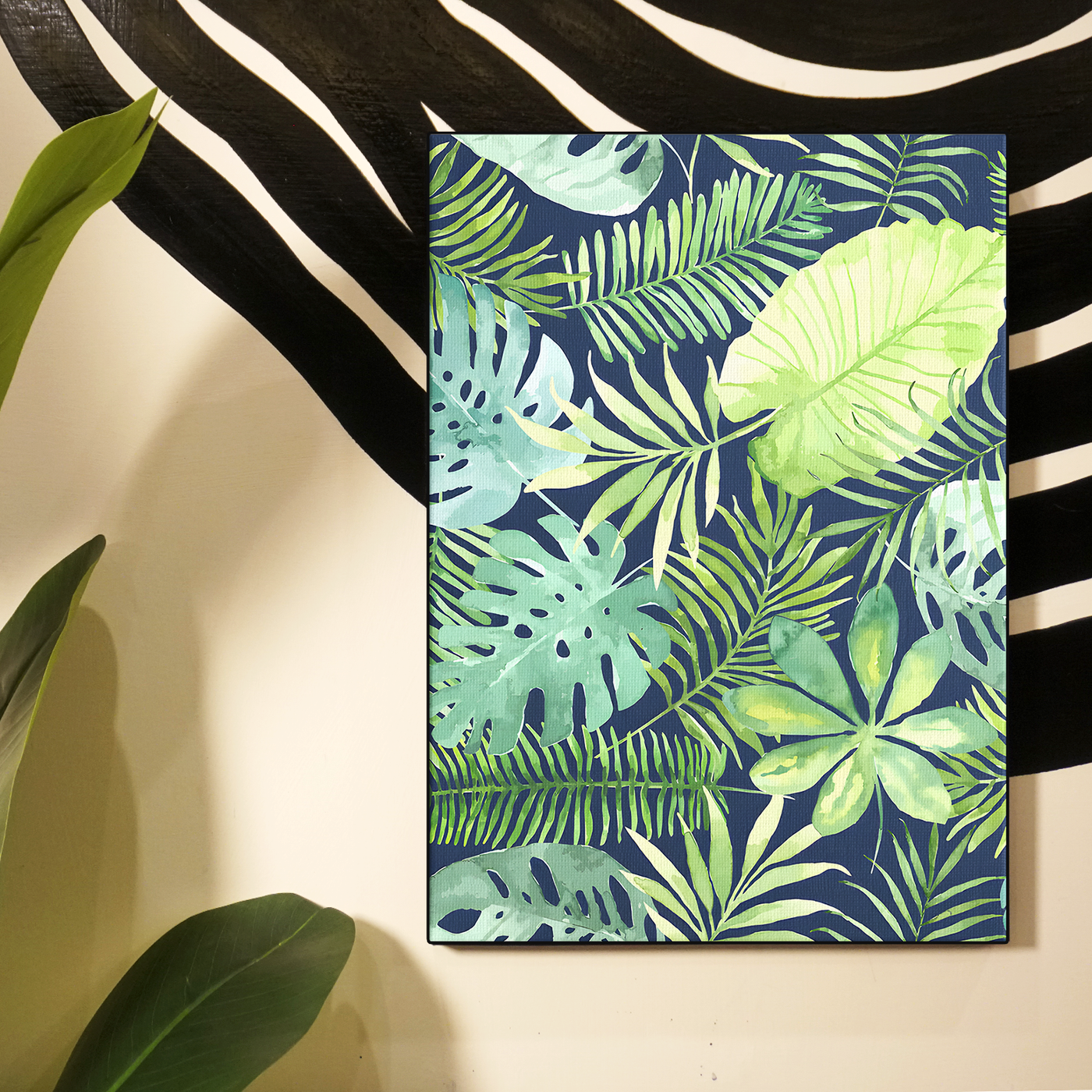 Tropical Leaves Pattern Green Blue Poster