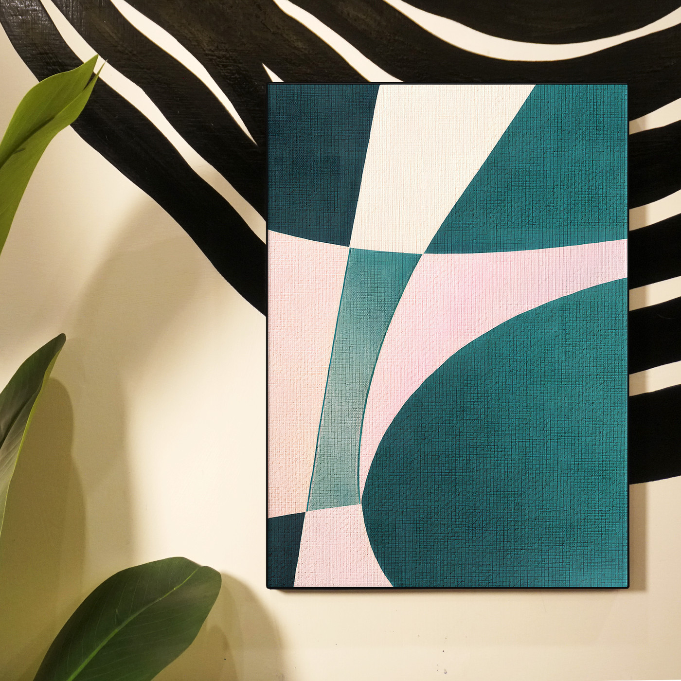 Geometric Color Block Teal Pink Patchwork Poster
