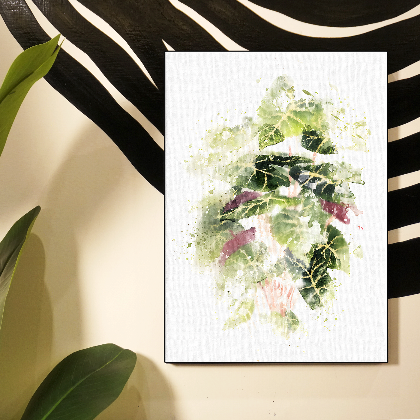 Watercolor Botanical Leaves Green Pink Poster