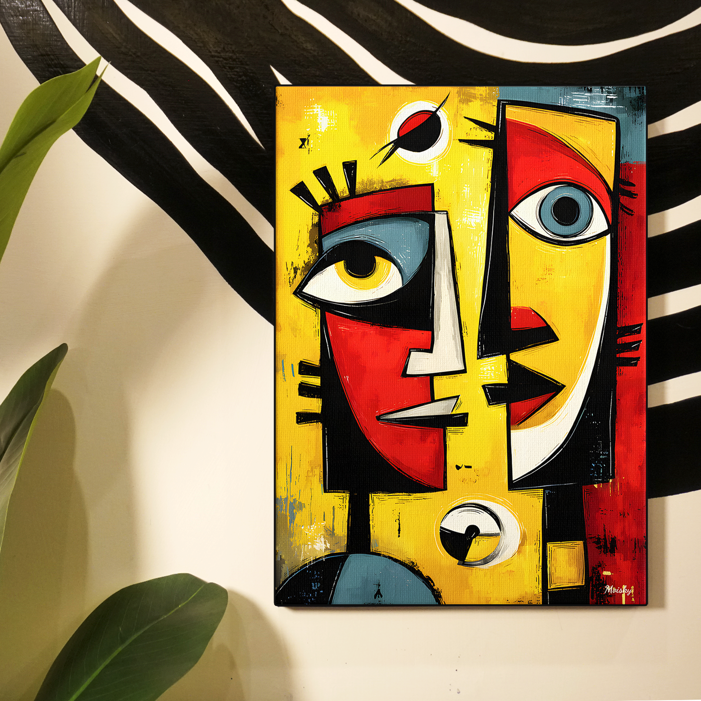 Cubist Face Yellow Orange Poster