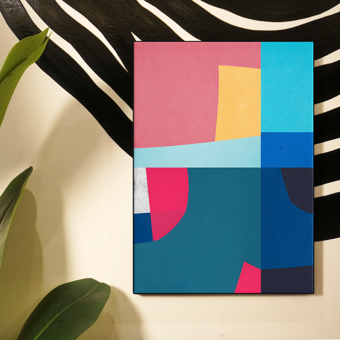 Geometric Color Block Blue Orange Pink Poster