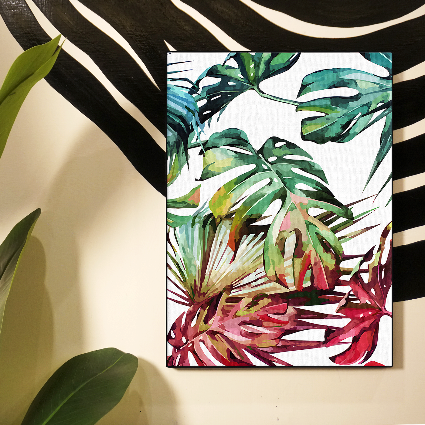 Tropical Leaves and Pink Flowers Poster