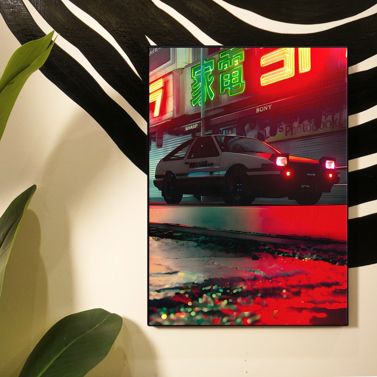 Red Neon Car Poster