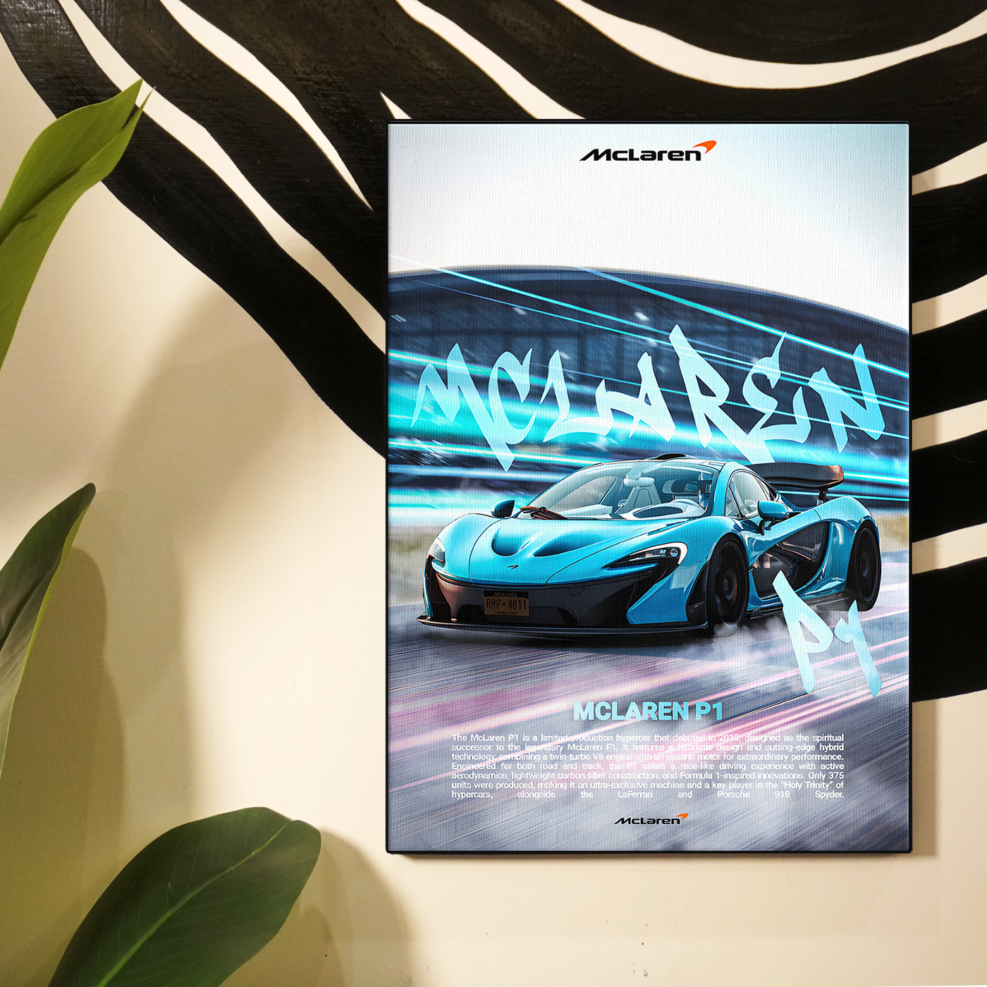 Blue Neon Sports Car Poster