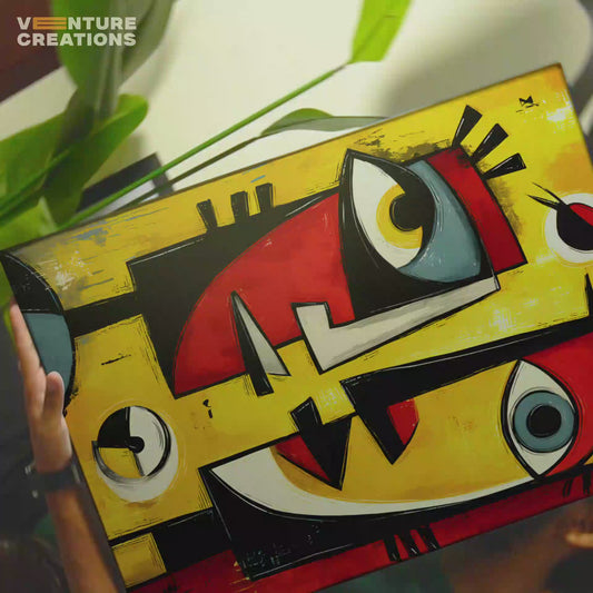 Cubist Face Yellow Orange Poster