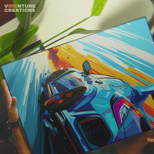 Blue Neon Car Poster