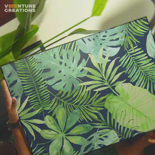 Tropical Leaves Pattern Green Blue Poster