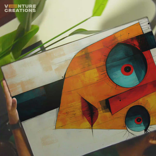 Cubist Face Orange Blue Poster