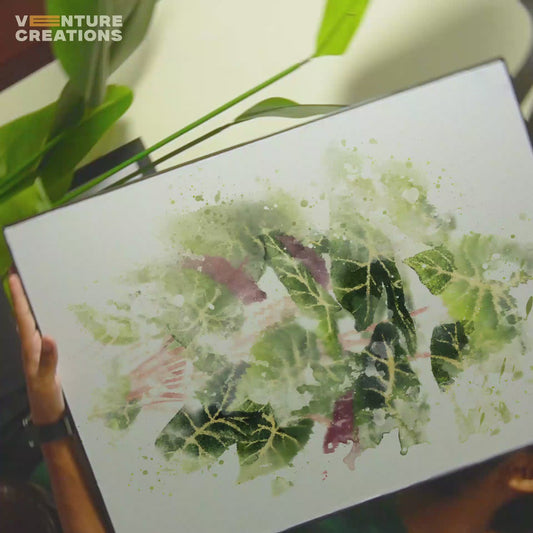 Watercolor Botanical Leaves Green Pink Poster