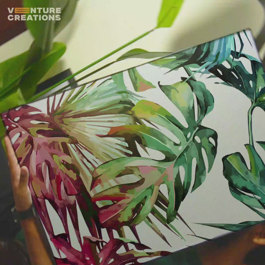 Tropical Leaves and Pink Flowers Poster