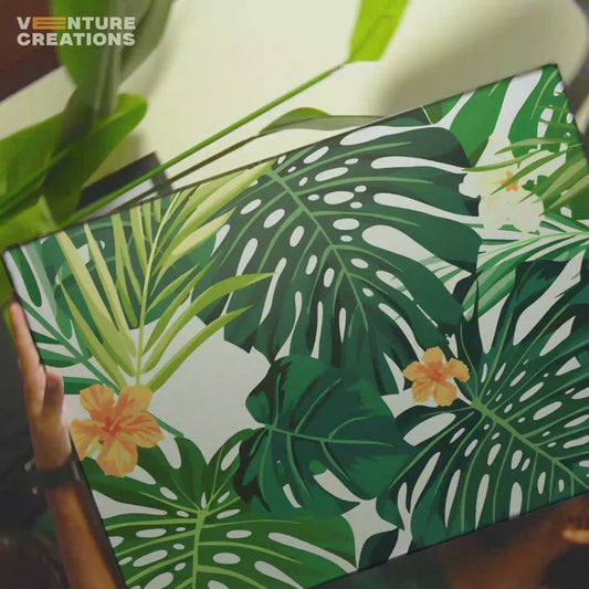 Tropical Leaves Pattern Green White Poster