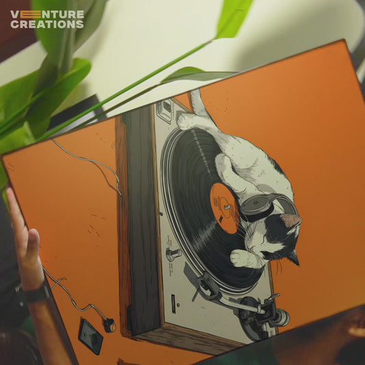 Orange Turntable Cat Poster