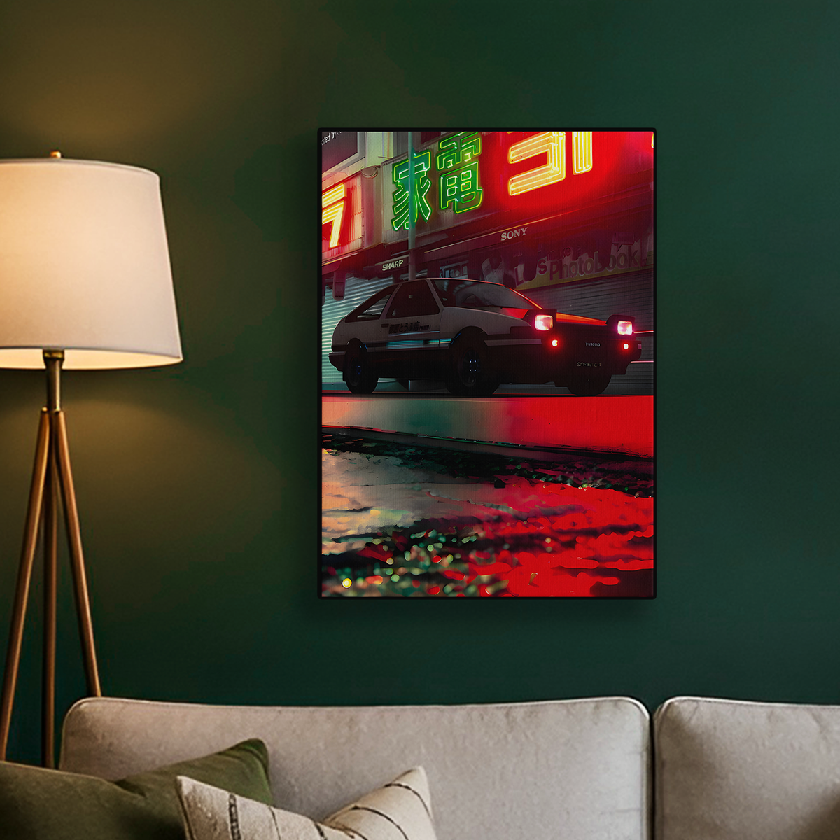 Red Neon Car Poster
