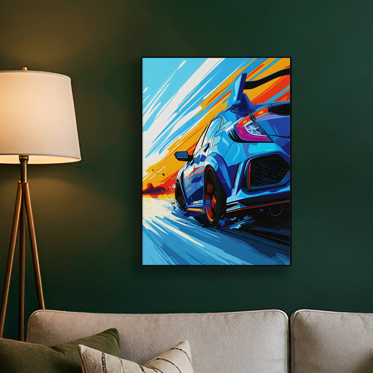 Blue Neon Car Poster