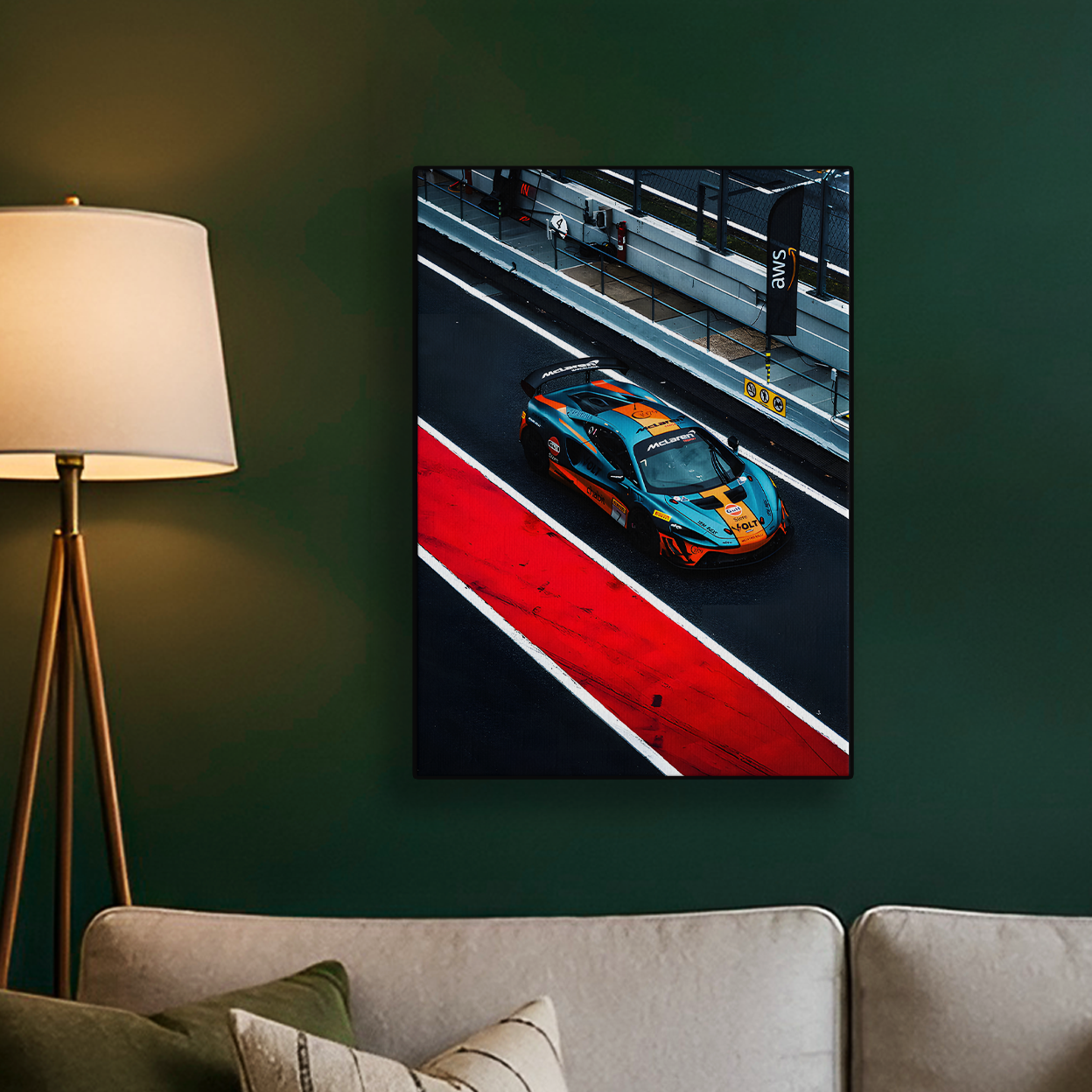 Blue Race Car Track Poster