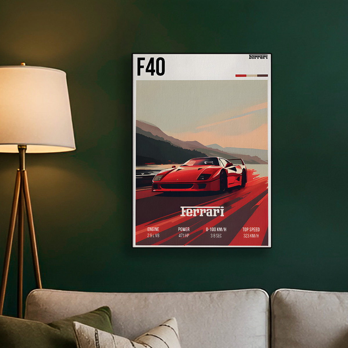 Ferrari F40 Sunset Poster